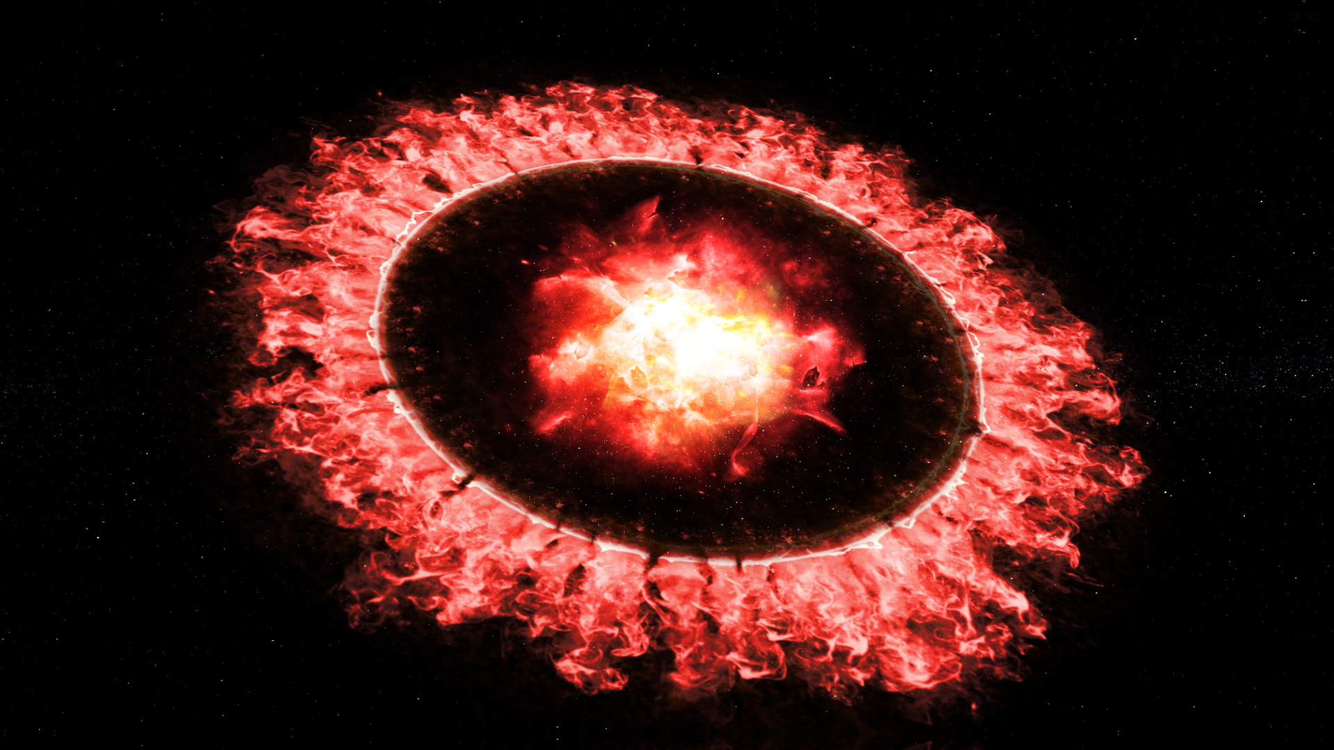 Künstlerische Darstellung der Druckwelle der Supernova 1987A